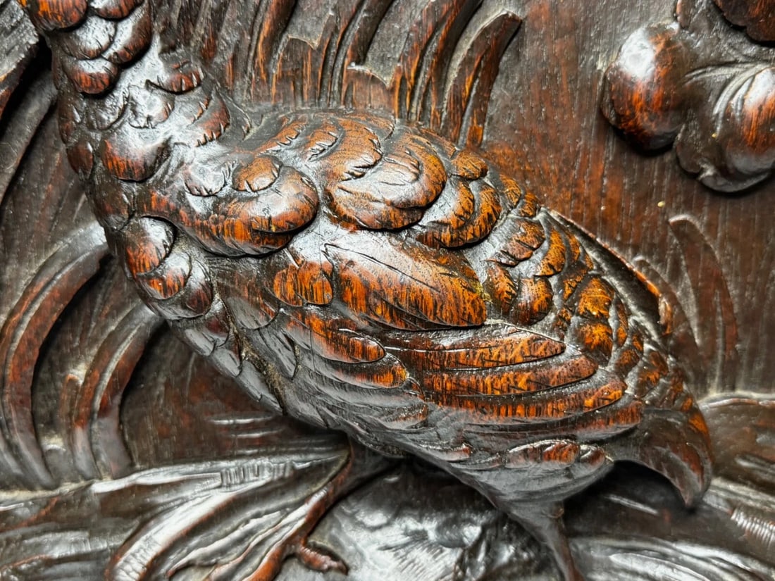Exceptional Victorian Carved Hunting Panel Pugin Design Grouse in Wetlands - 14