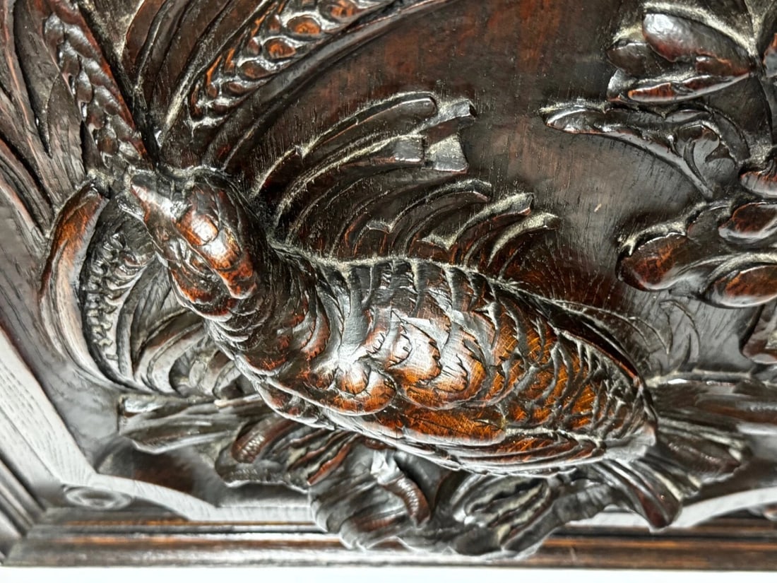 Exceptional Victorian Carved Hunting Panel Pugin Design Grouse in Wetlands - 15