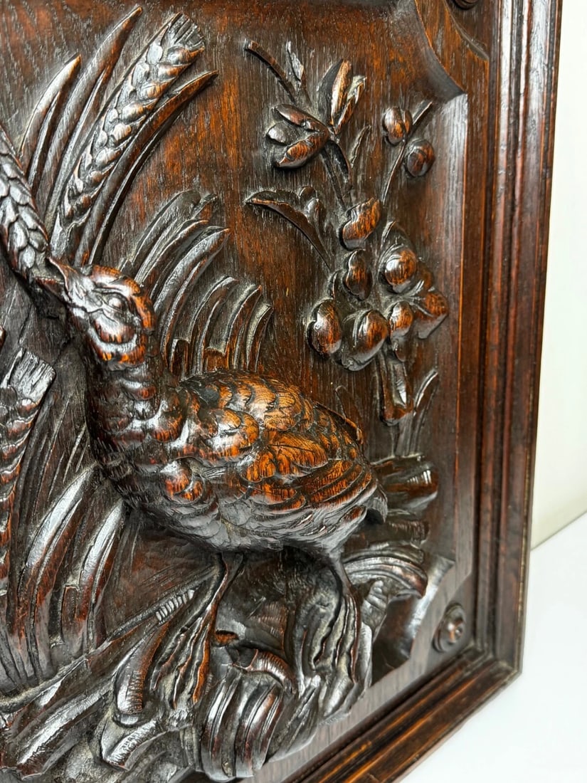 Exceptional Victorian Carved Hunting Panel Pugin Design Grouse in Wetlands - 17