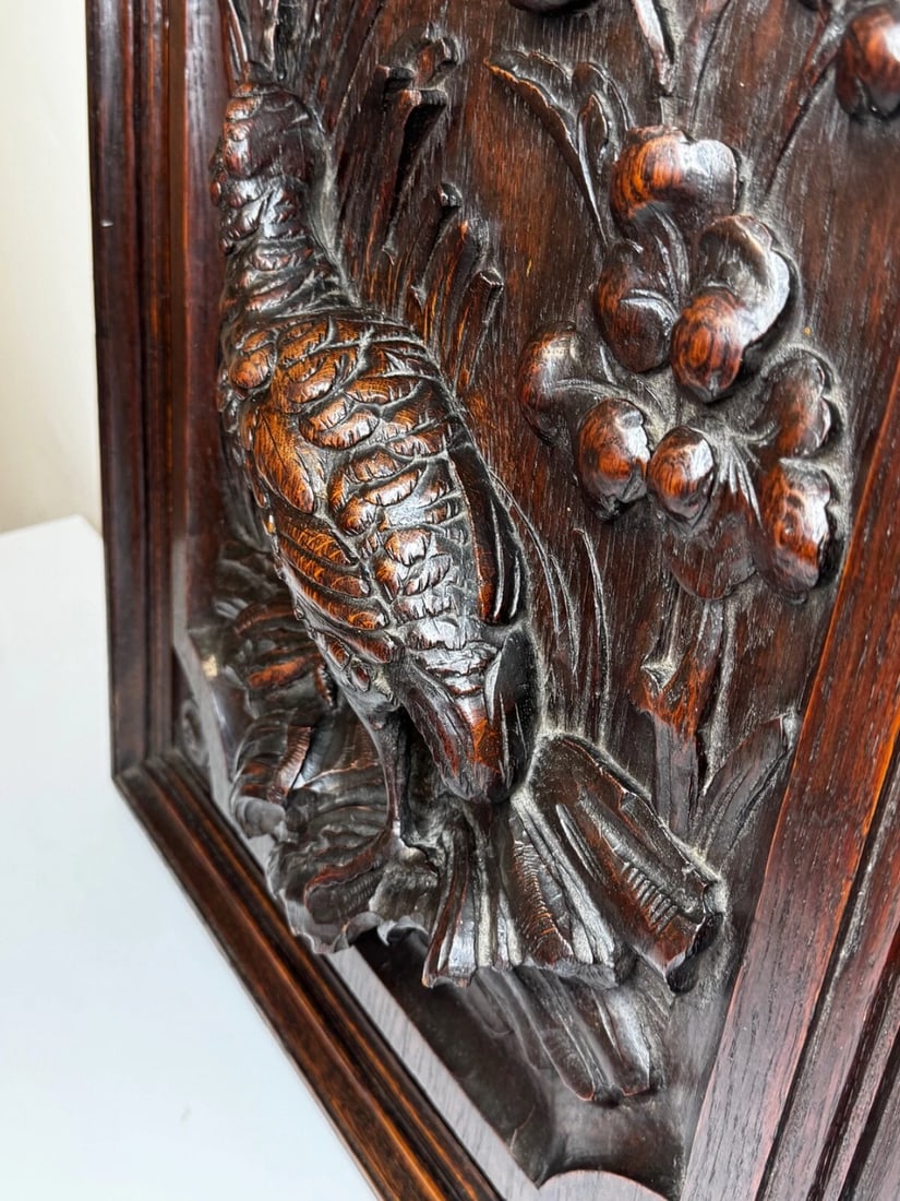 Exceptional Victorian Carved Hunting Panel Pugin Design Grouse in Wetlands - 18