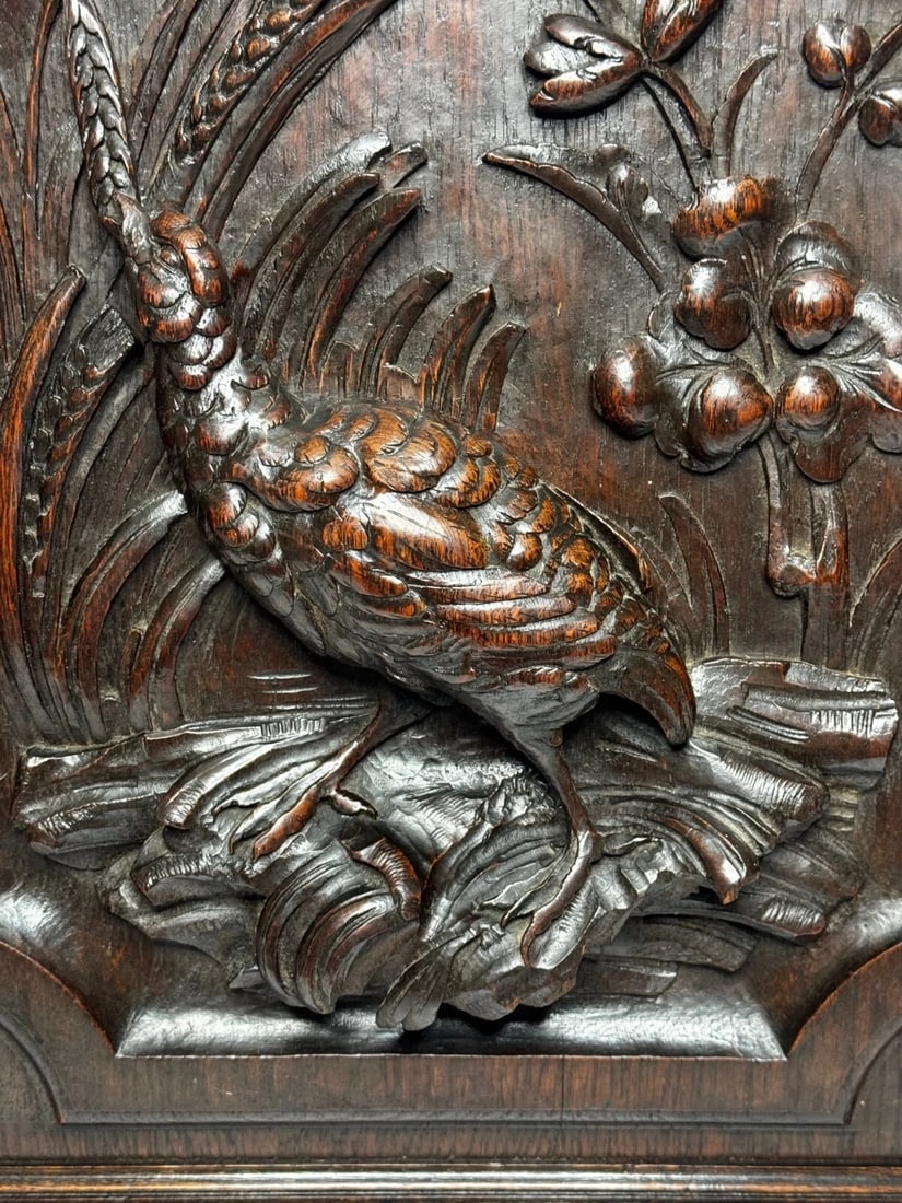 Exceptional Victorian Carved Hunting Panel Pugin Design Grouse in Wetlands - 2