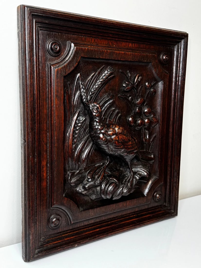 Exceptional Victorian Carved Hunting Panel Pugin Design Grouse in Wetlands - 3