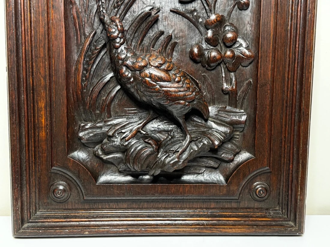 Exceptional Victorian Carved Hunting Panel Pugin Design Grouse in Wetlands - 4