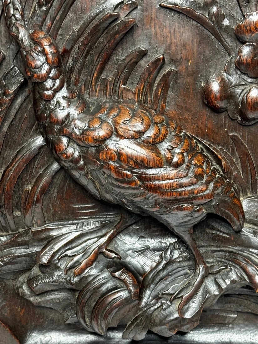 Exceptional Victorian Carved Hunting Panel Pugin Design Grouse in Wetlands - 6
