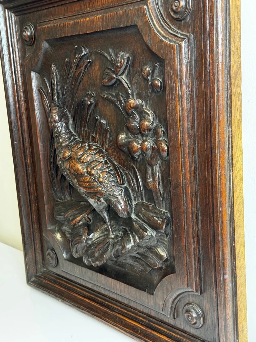 Exceptional Victorian Carved Hunting Panel Pugin Design Grouse in Wetlands - 7