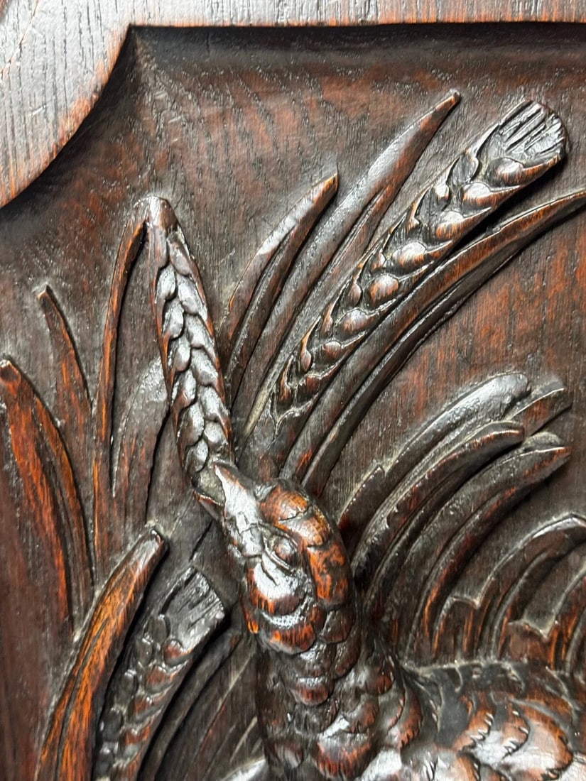 Exceptional Victorian Carved Hunting Panel Pugin Design Grouse in Wetlands - 9