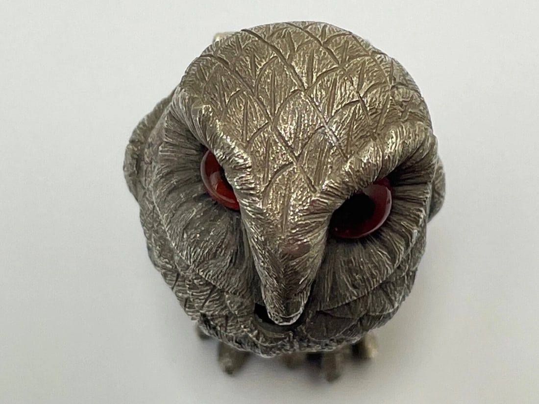 Victorian Revival Decorative Small Owl Mustard Pot Silver Plate After George Fox - 12