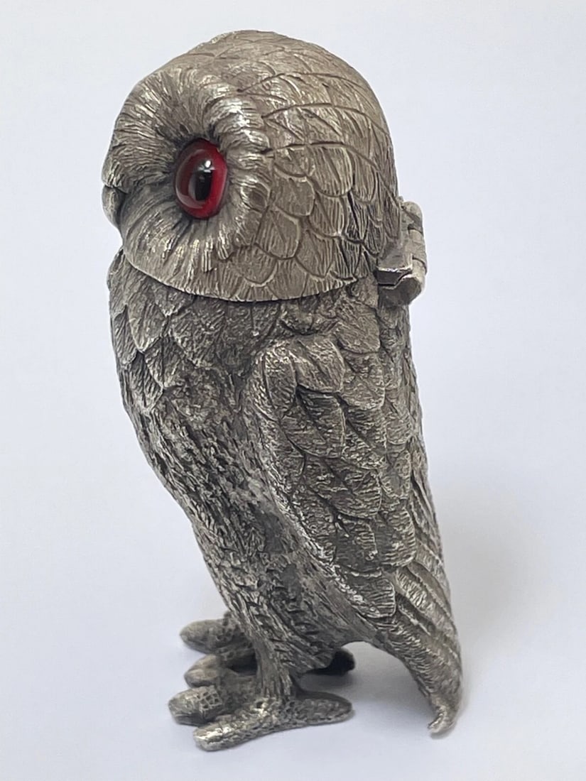 Victorian Revival Decorative Small Owl Mustard Pot Silver Plate After George Fox - 6