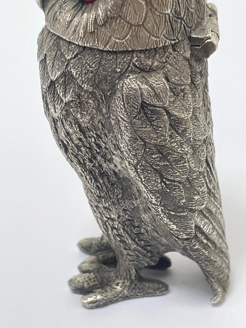 Victorian Revival Decorative Small Owl Mustard Pot Silver Plate After George Fox - 7