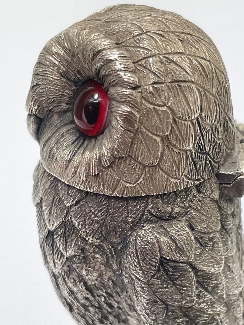 Victorian Revival Decorative Small Owl Mustard Pot Silver Plate After George Fox - 8