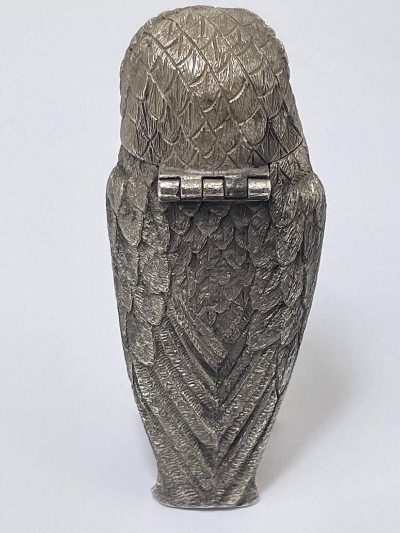 Victorian Revival Decorative Small Owl Mustard Pot Silver Plate After George Fox - 9