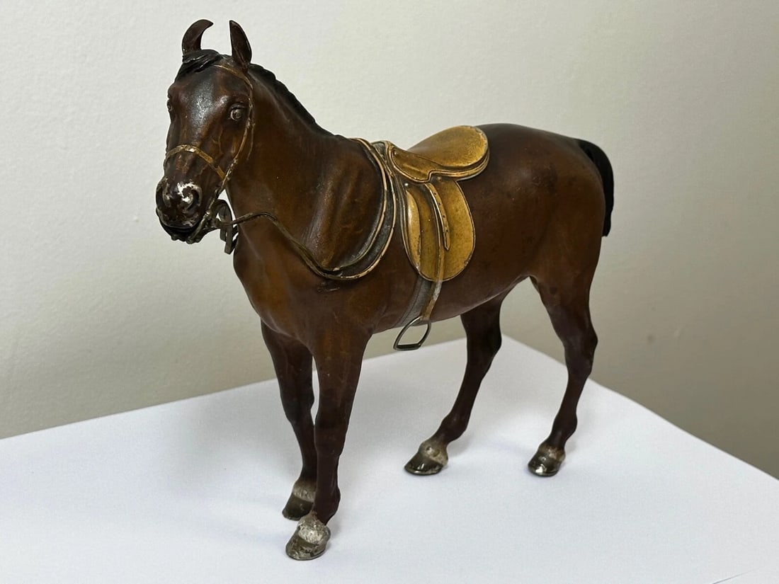 Beautiful Antique Austrian Bronze Sculpture Bay Hunter Horse By Franz Bergman - 2