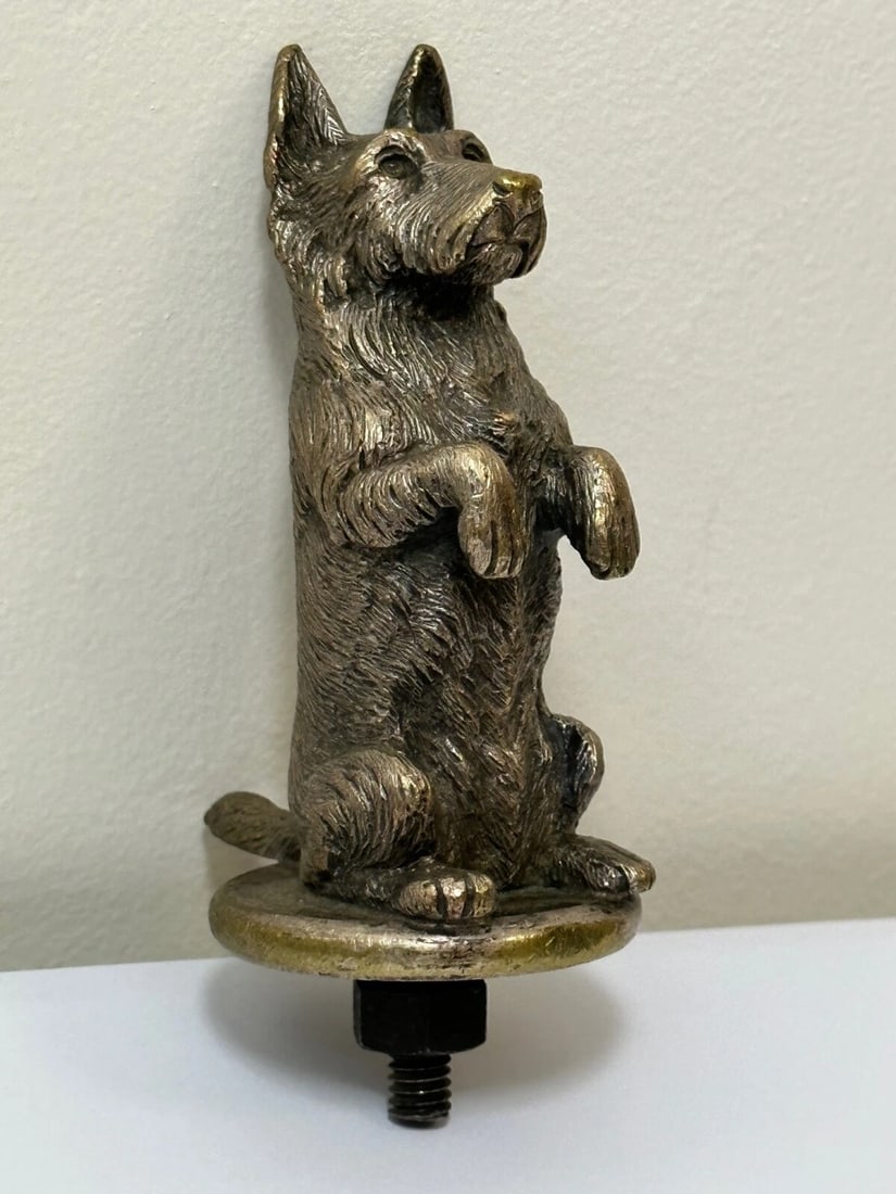 Small Antique Asprey Bronze Begging Scottie Dog Caesar Classic Car Mascot - 10