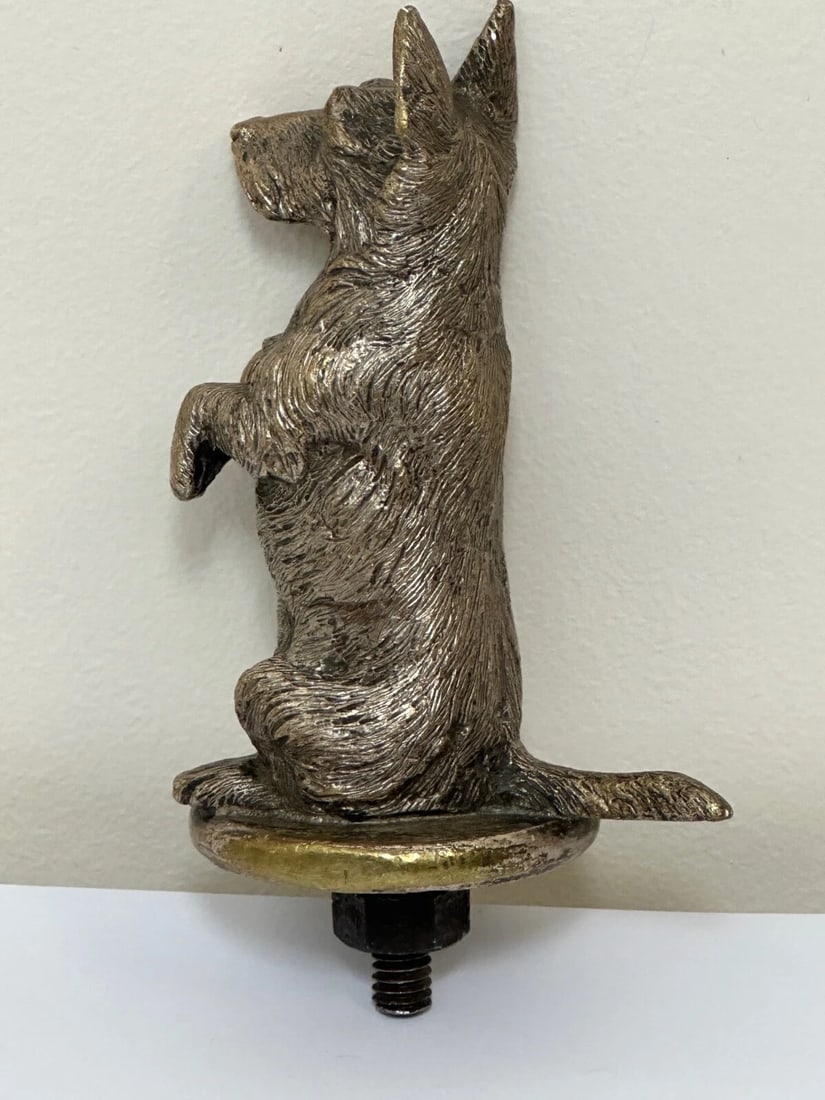 Small Antique Asprey Bronze Begging Scottie Dog Caesar Classic Car Mascot - 20