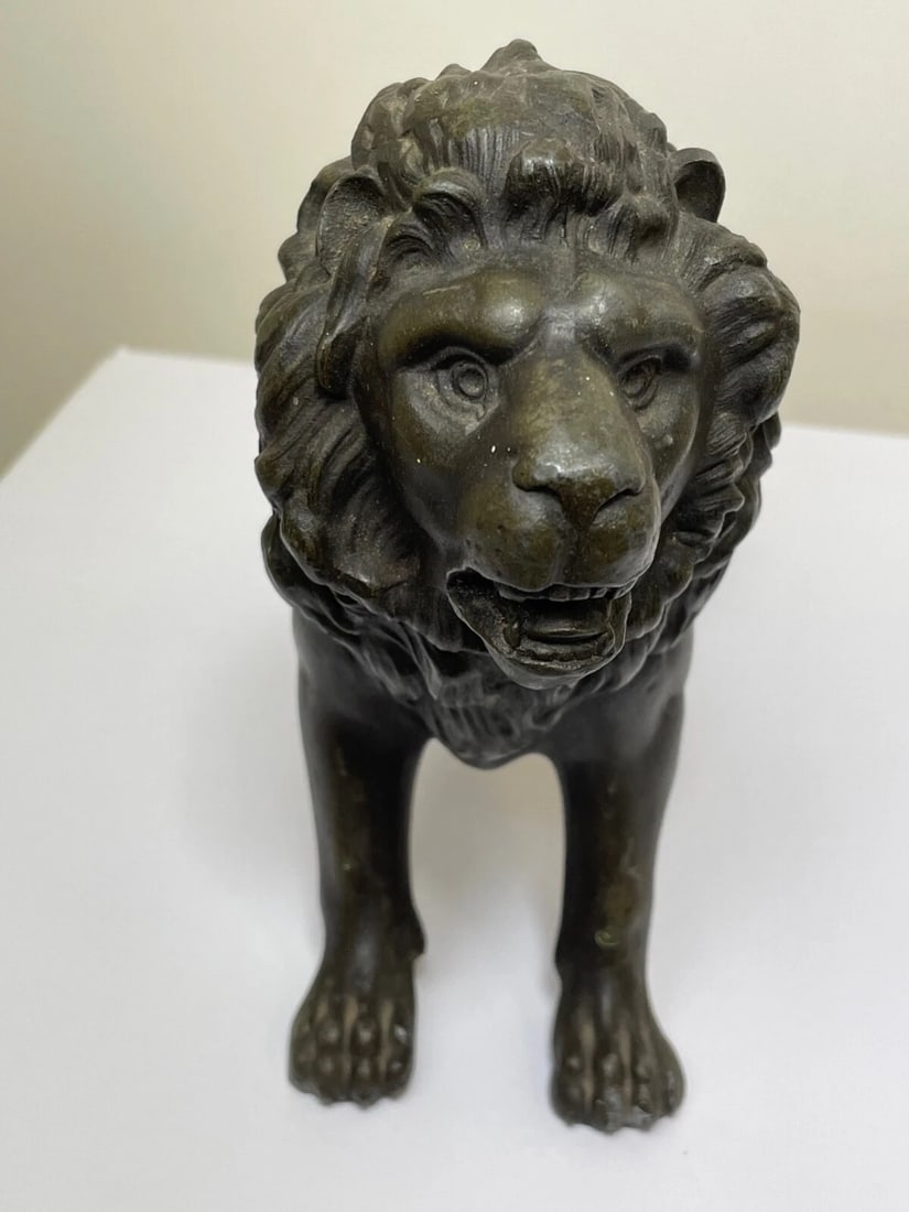Impressive Antique Victorian Bronze Small Model Lion Sculpture - 15
