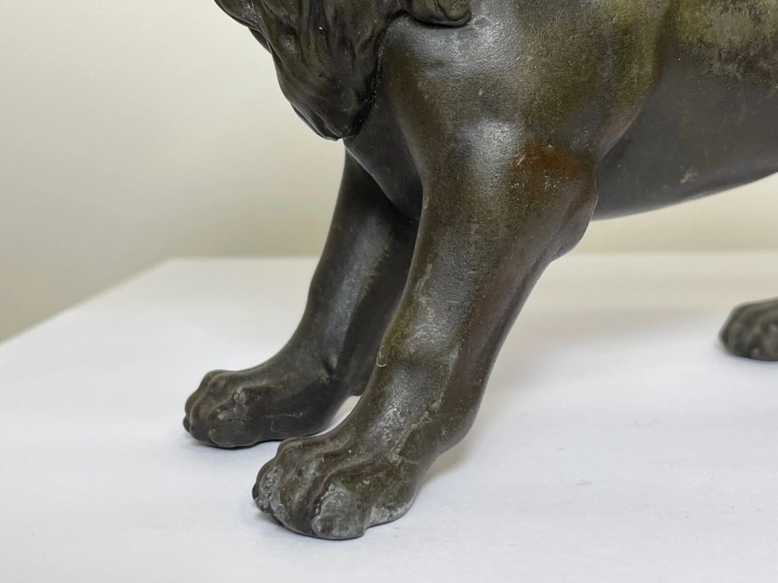 Impressive Antique Victorian Bronze Small Model Lion Sculpture - 2