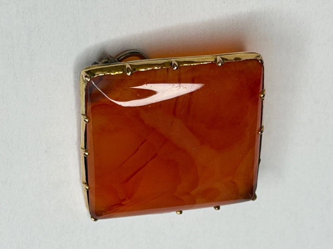 Georgian c.1830 Square Cabochon Carnelian Agate Brooch in 9ct Gold - 5