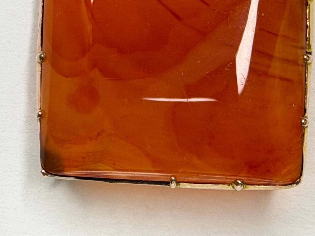 Georgian c.1830 Square Cabochon Carnelian Agate Brooch in 9ct Gold - 7