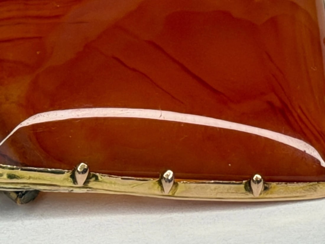 Georgian c.1830 Square Cabochon Carnelian Agate Brooch in 9ct Gold - 8