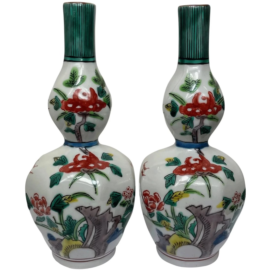 Pair Fine Antique 19th Century Japanese Meiji Double Gourd Porcelain Vases - 12