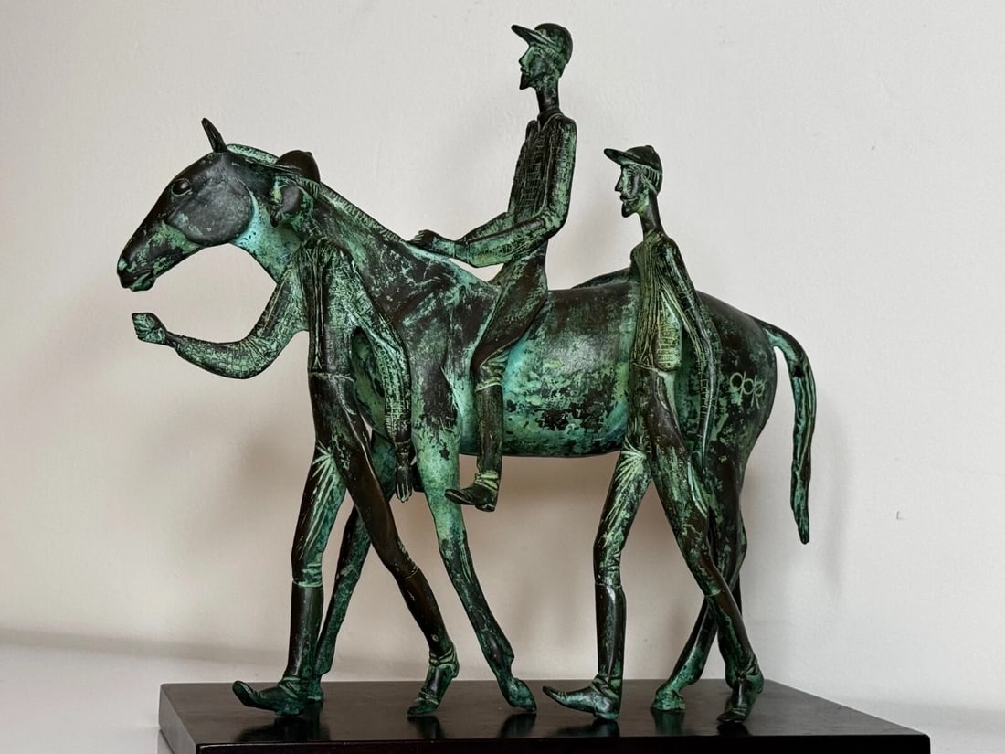 Bronze Race Horse & Jockey Group With Stable Hands Sculpture Attributed Carybé - 2