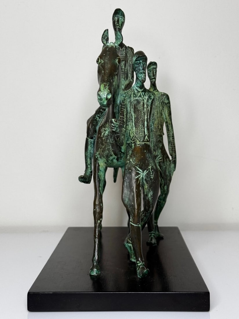 Bronze Race Horse & Jockey Group With Stable Hands Sculpture Attributed Carybé - 3
