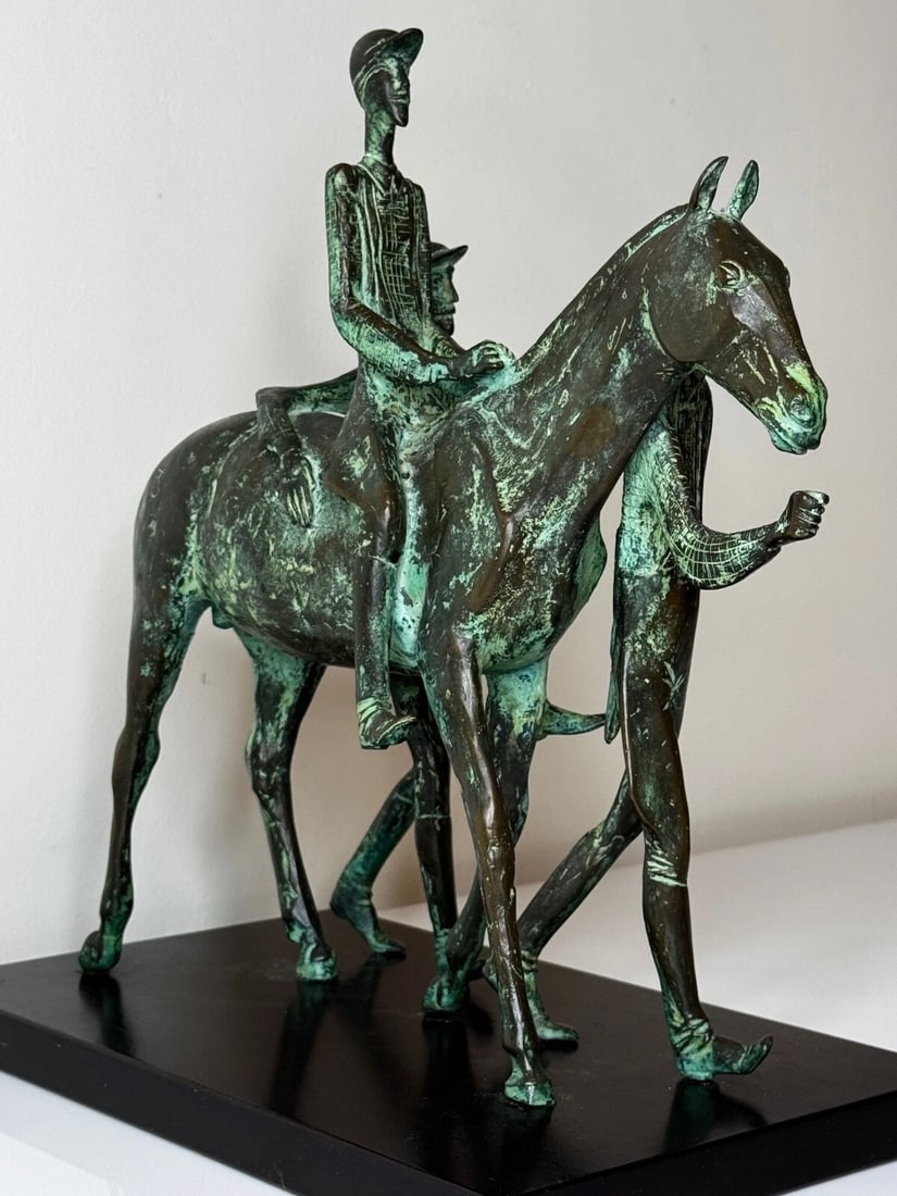 Bronze Race Horse & Jockey Group With Stable Hands Sculpture Attributed Carybé - 5