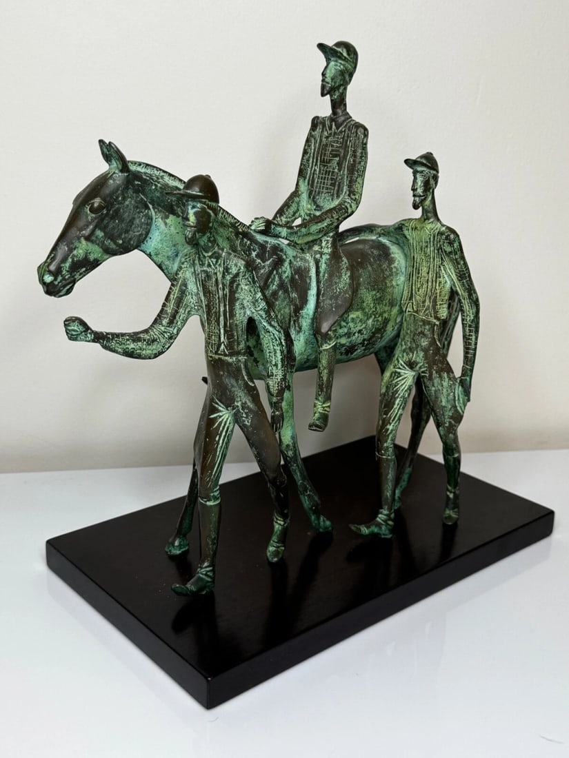 Bronze Race Horse & Jockey Group With Stable Hands Sculpture Attributed Carybé - 6