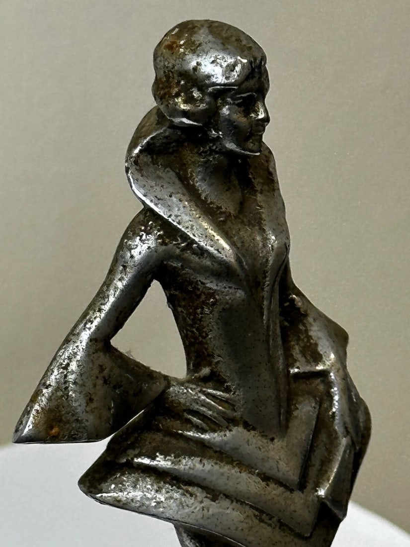 Original Art Deco British Chromed Bronze Lady Dancer Car Mascot Figurine - 14