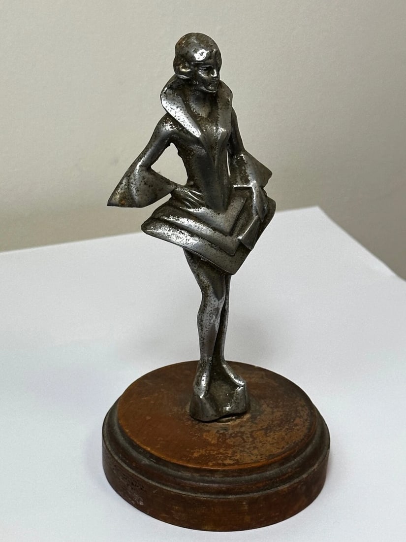 Original Art Deco British Chromed Bronze Lady Dancer Car Mascot Figurine - 15
