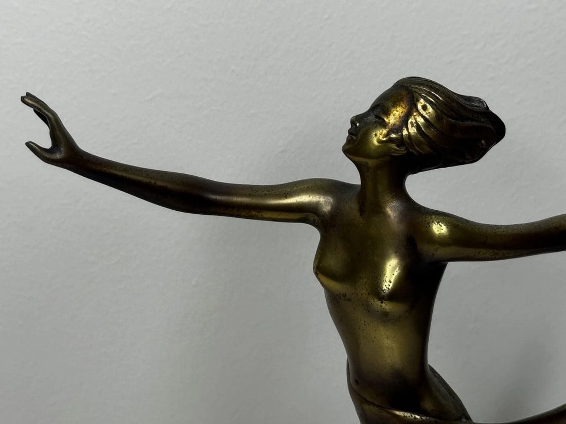 Austrian Art Deco Sculpture Dancing Lady Closed Eyes With Elegant Legs Lorenzl - 11
