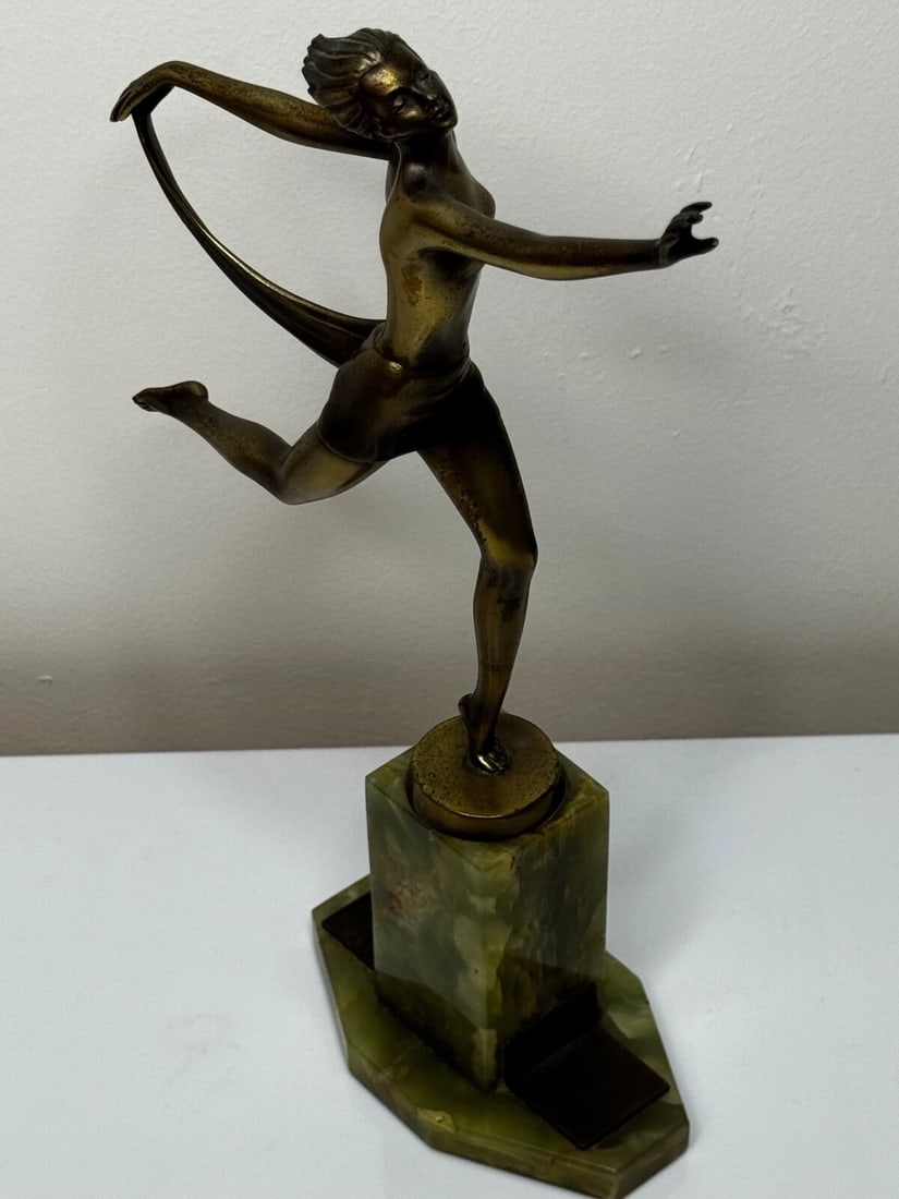 Austrian Art Deco Sculpture Dancing Lady Closed Eyes With Elegant Legs Lorenzl - 2