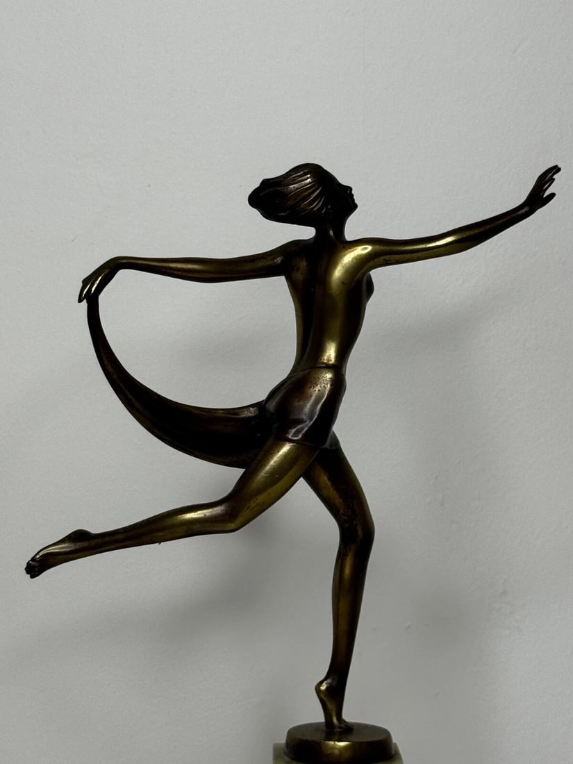 Austrian Art Deco Sculpture Dancing Lady Closed Eyes With Elegant Legs Lorenzl - 3