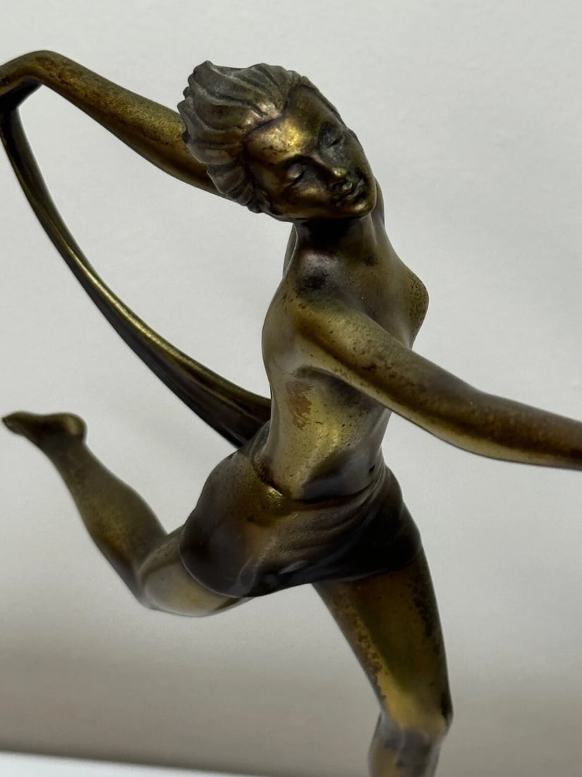 Austrian Art Deco Sculpture Dancing Lady Closed Eyes With Elegant Legs Lorenzl - 4