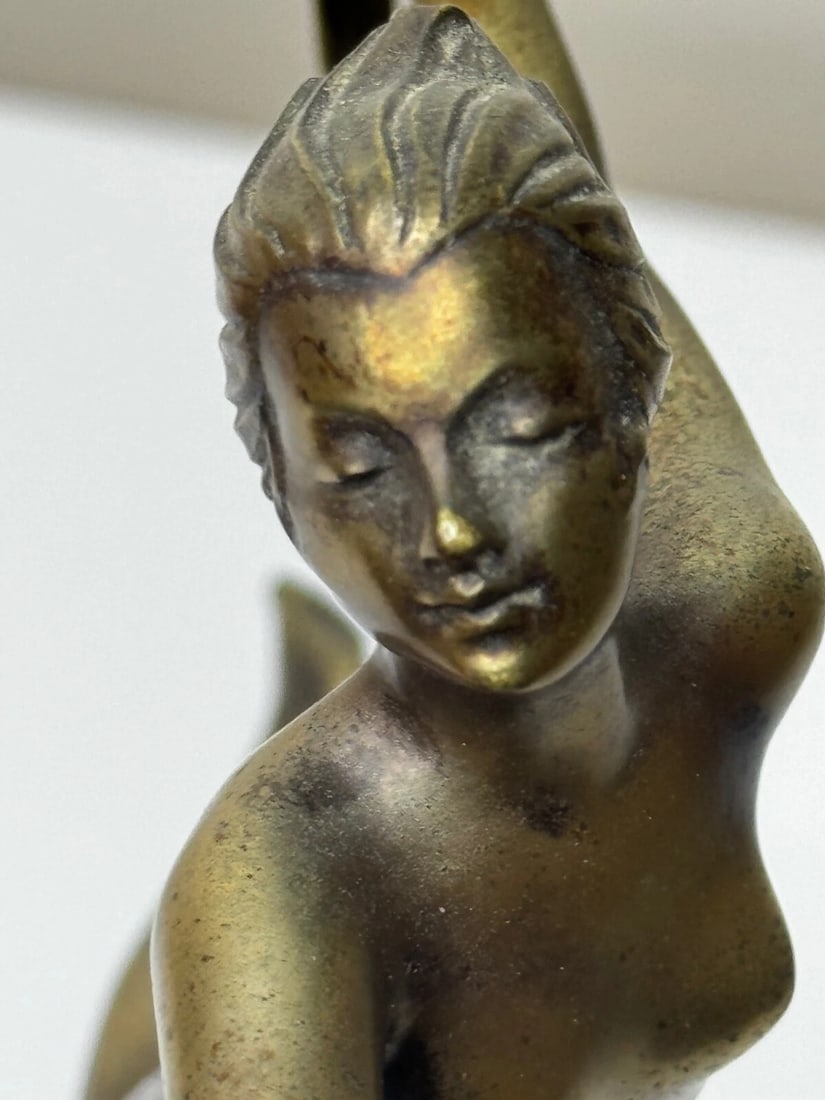 Austrian Art Deco Sculpture Dancing Lady Closed Eyes With Elegant Legs Lorenzl - 5