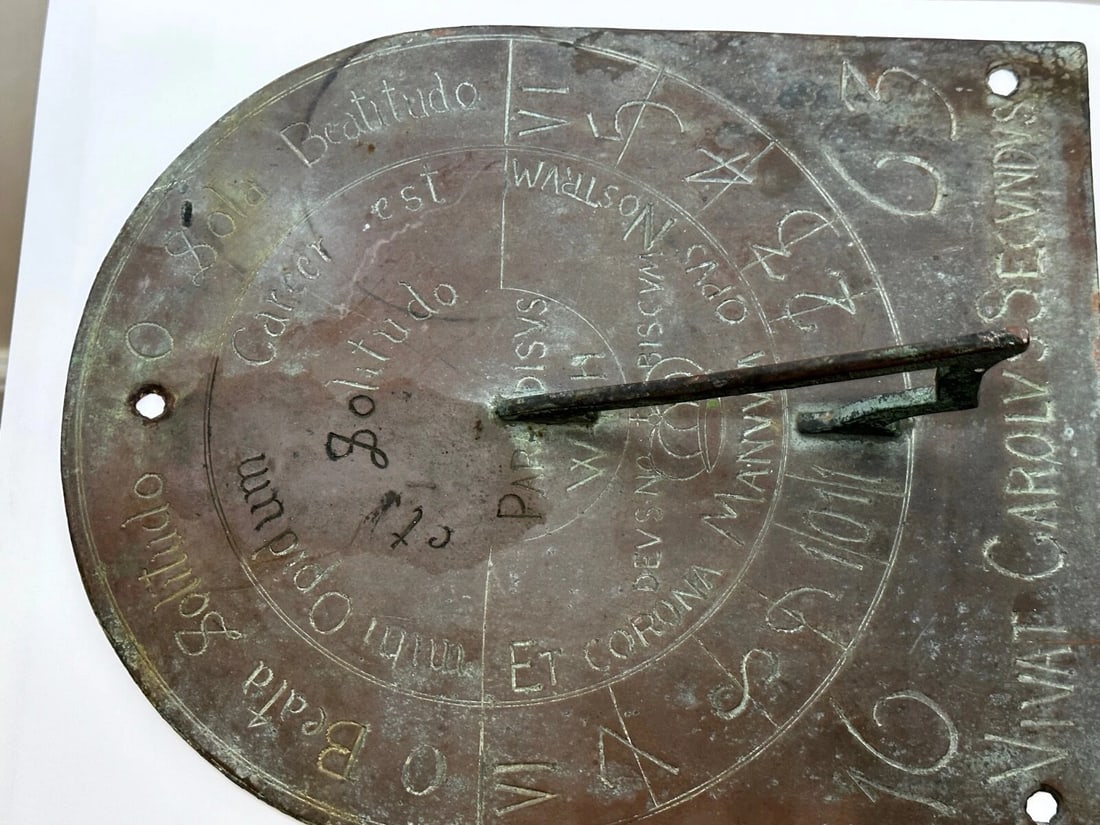 17th Century Bronze Garden Sundial Plate Gnomon Timepiece King Charles II Lives - 18