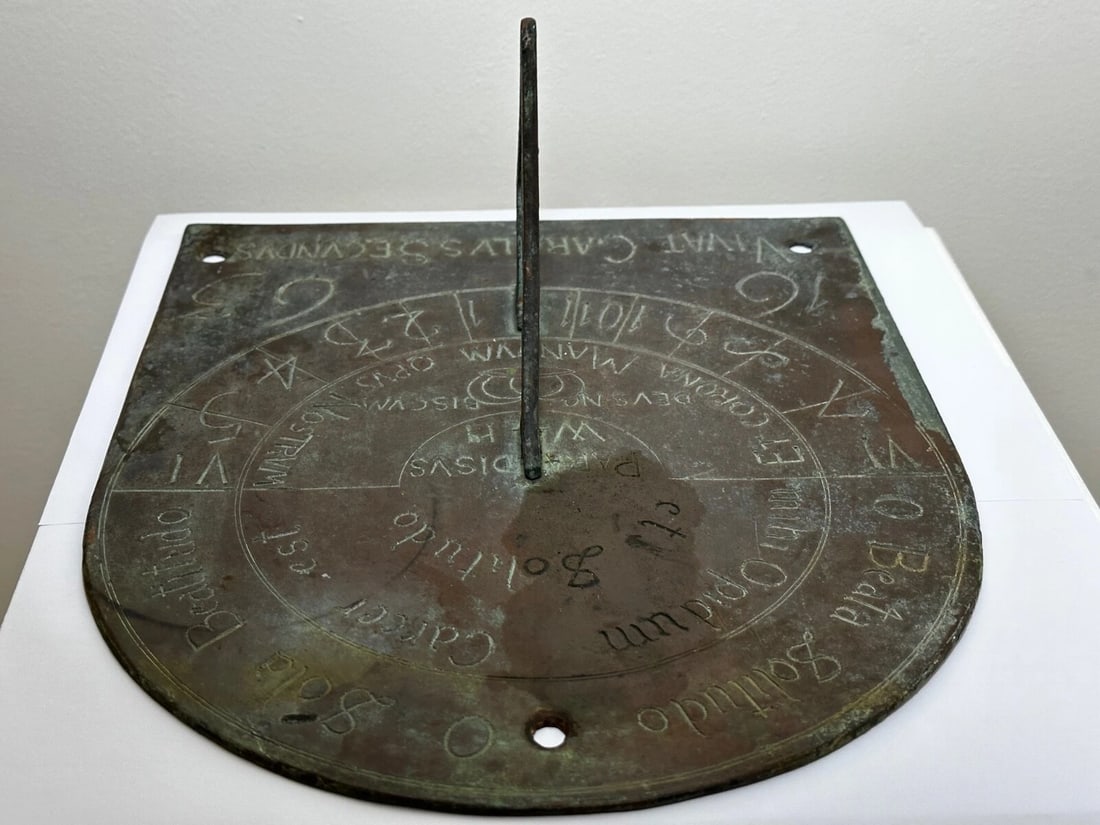 17th Century Bronze Garden Sundial Plate Gnomon Timepiece King Charles II Lives - 7