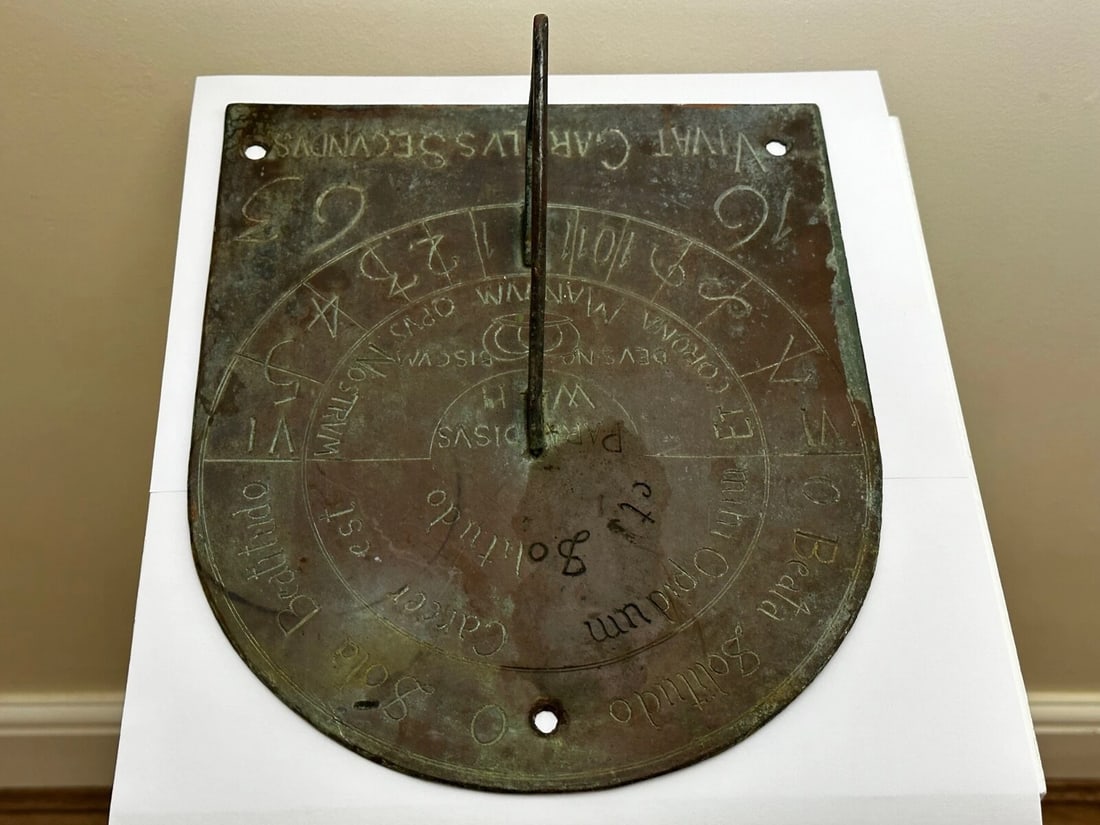 17th Century Bronze Garden Sundial Plate Gnomon Timepiece King Charles II Lives - 8