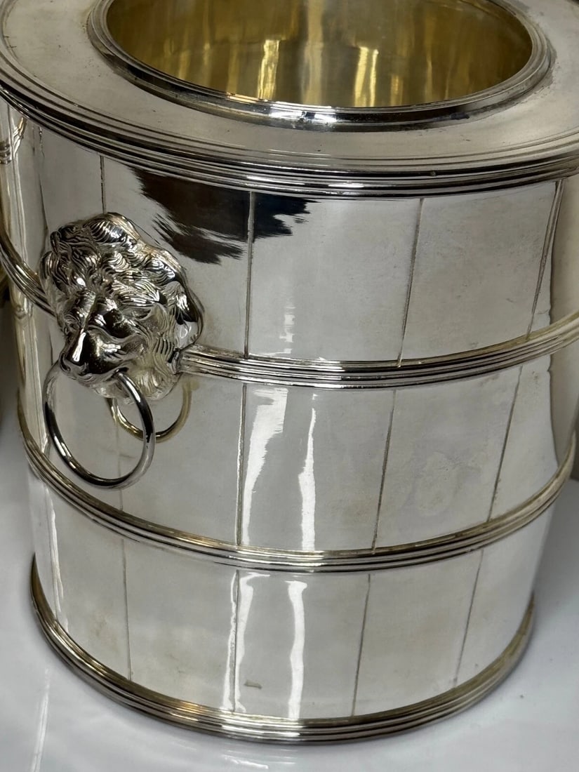 Set Regency Revival Style Lion Barrel Silver Plate Xmas Champagne Bucket Coolers - 10