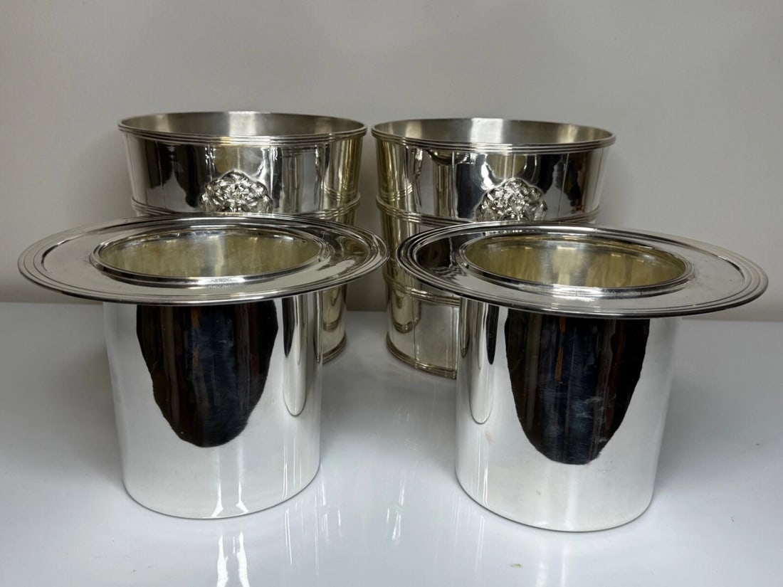 Set Regency Revival Style Lion Barrel Silver Plate Xmas Champagne Bucket Coolers - 19