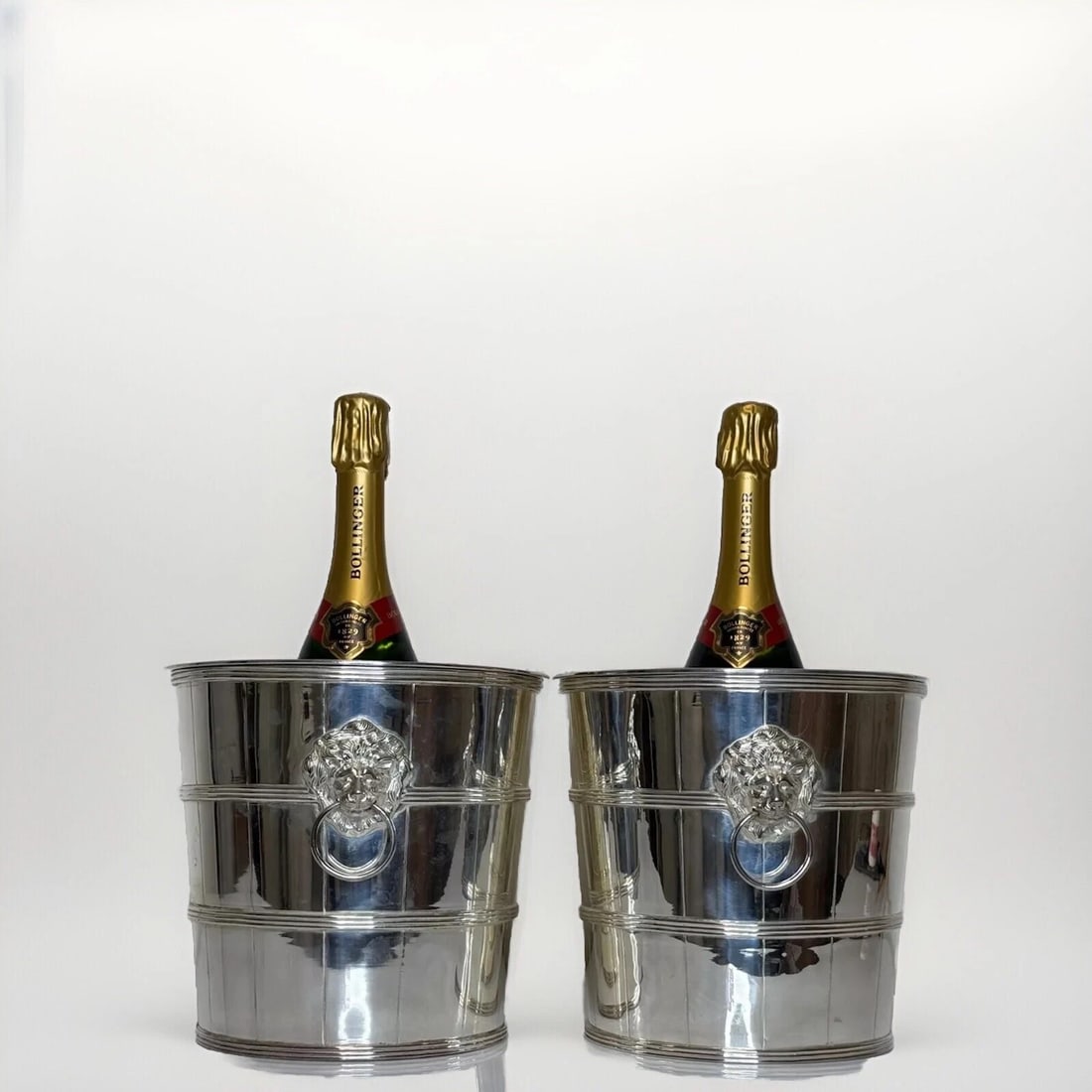 Set Regency Revival Style Lion Barrel Silver Plate Xmas Champagne Bucket Coolers - 2