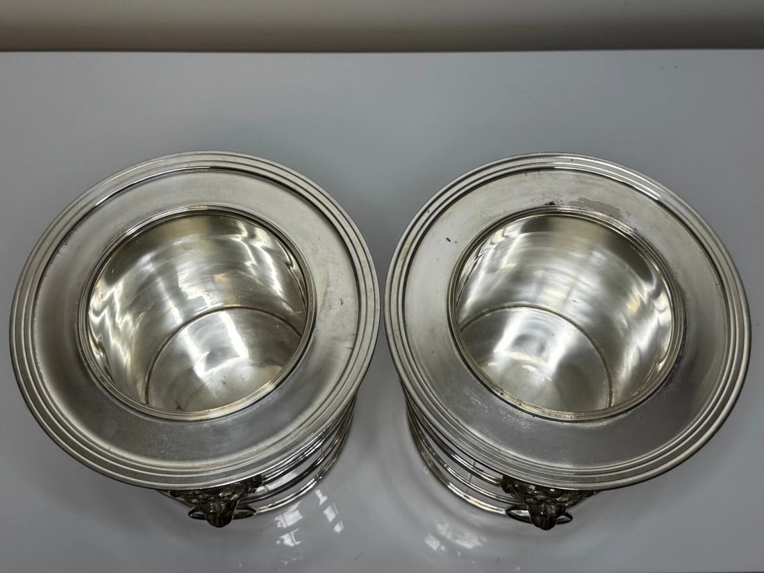 Set Regency Revival Style Lion Barrel Silver Plate Xmas Champagne Bucket Coolers - 5
