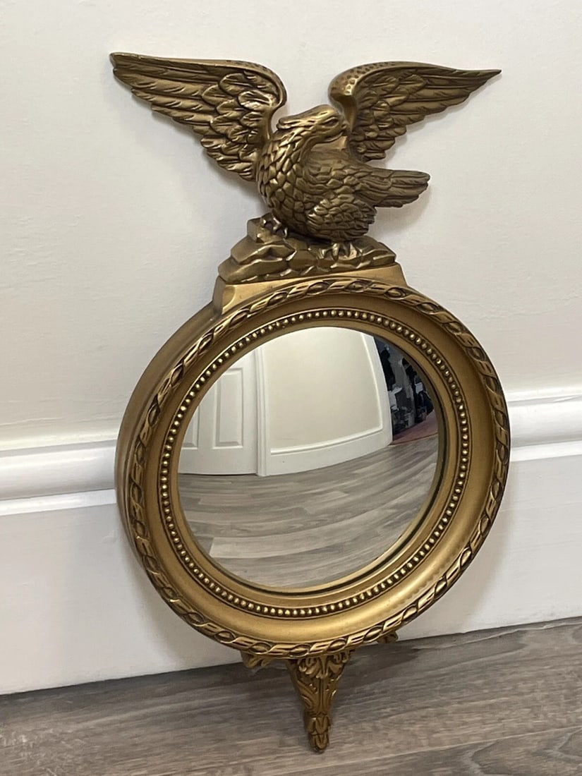 Beautiful Small Rare E Gomme English Gilt Eagle Crown Convex Wall Mirror c1950s - 7