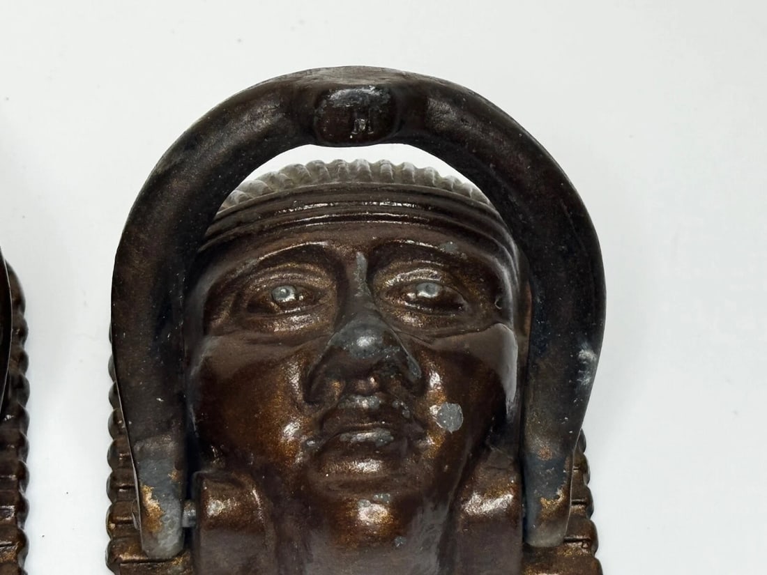 Pair Antique Neoclassical 19th Century Egyptian Sphinx Mask Bronze Door Knockers - 18