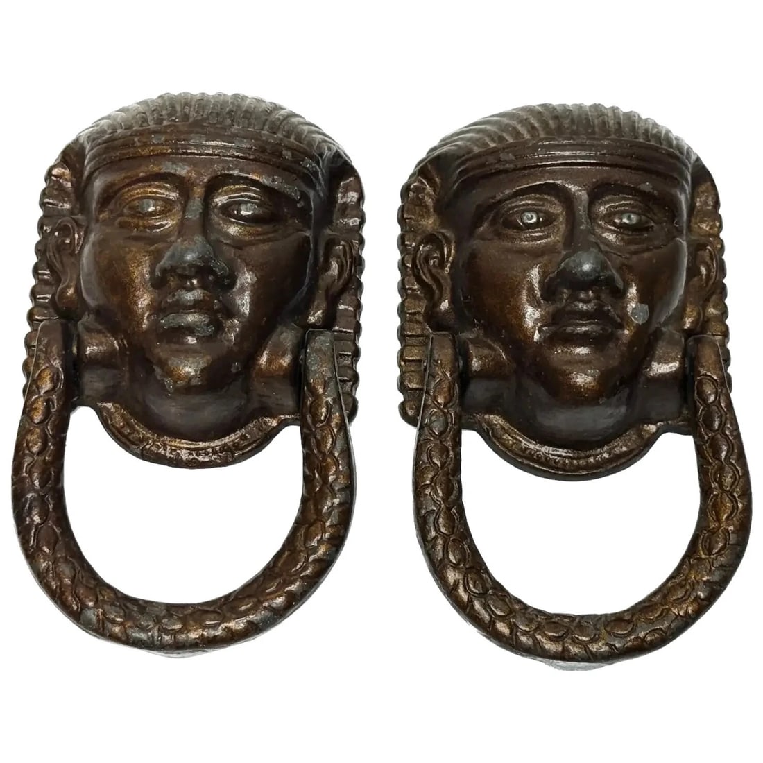 Pair Antique Neoclassical 19th Century Egyptian Sphinx Mask Bronze Door Knockers: Pair Historic 19th Century Egyptian Sphinx Head Mask Door Knockers Click image to enlarge Description BUY NOW £1200 Pair Historic Antique 19th Century Egyptian Sphinx Head Mask Bronze Fron