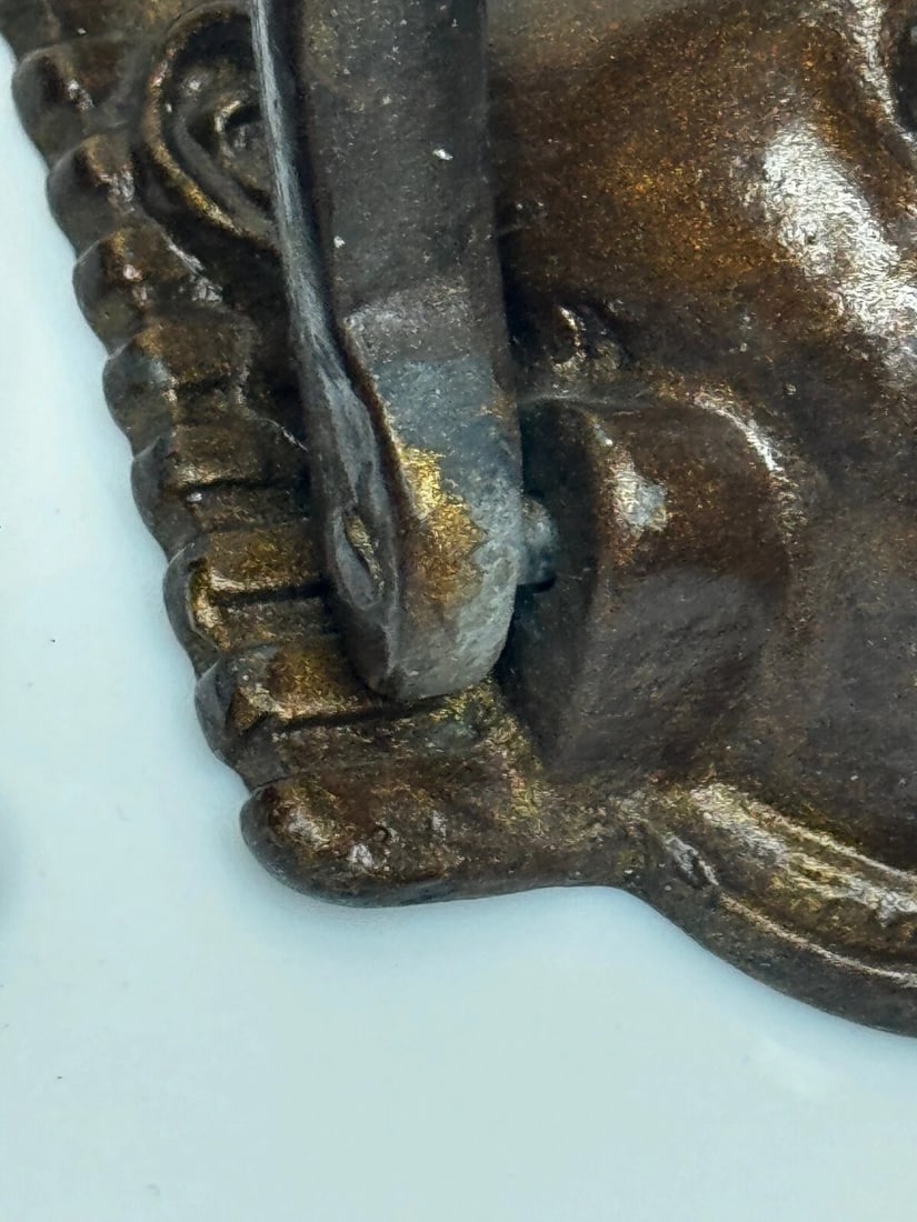 Pair Antique Neoclassical 19th Century Egyptian Sphinx Mask Bronze Door Knockers - 20