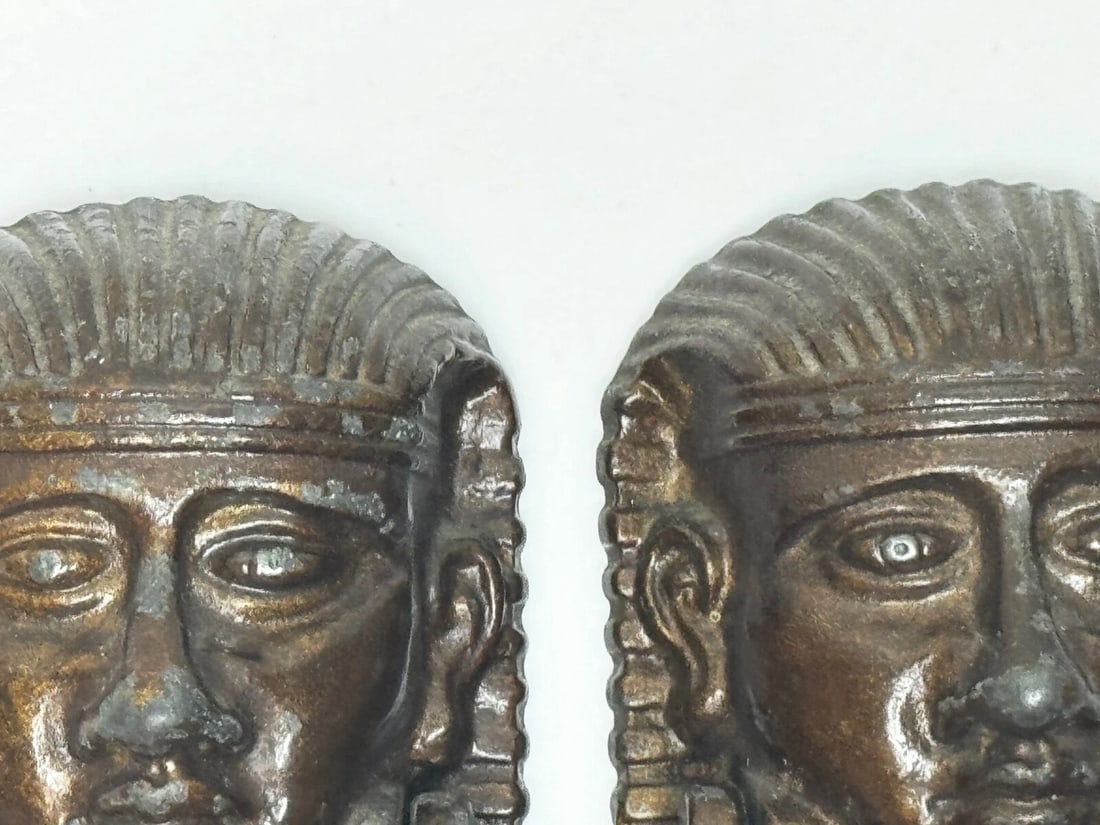 Pair Antique Neoclassical 19th Century Egyptian Sphinx Mask Bronze Door Knockers - 5
