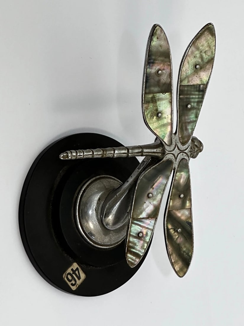 British Small Rare Art Deco Desmo Circa 1934 Dragonfly Car Mascot Sculpture - 13
