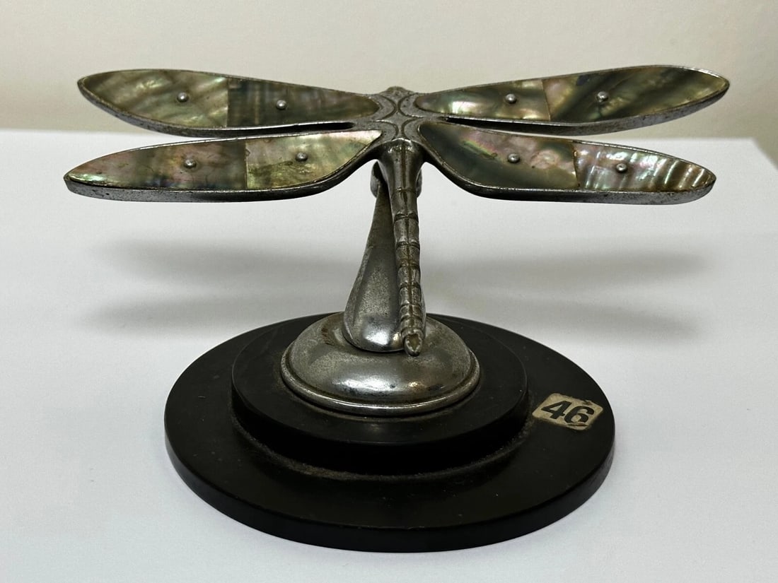 British Small Rare Art Deco Desmo Circa 1934 Dragonfly Car Mascot Sculpture - 16