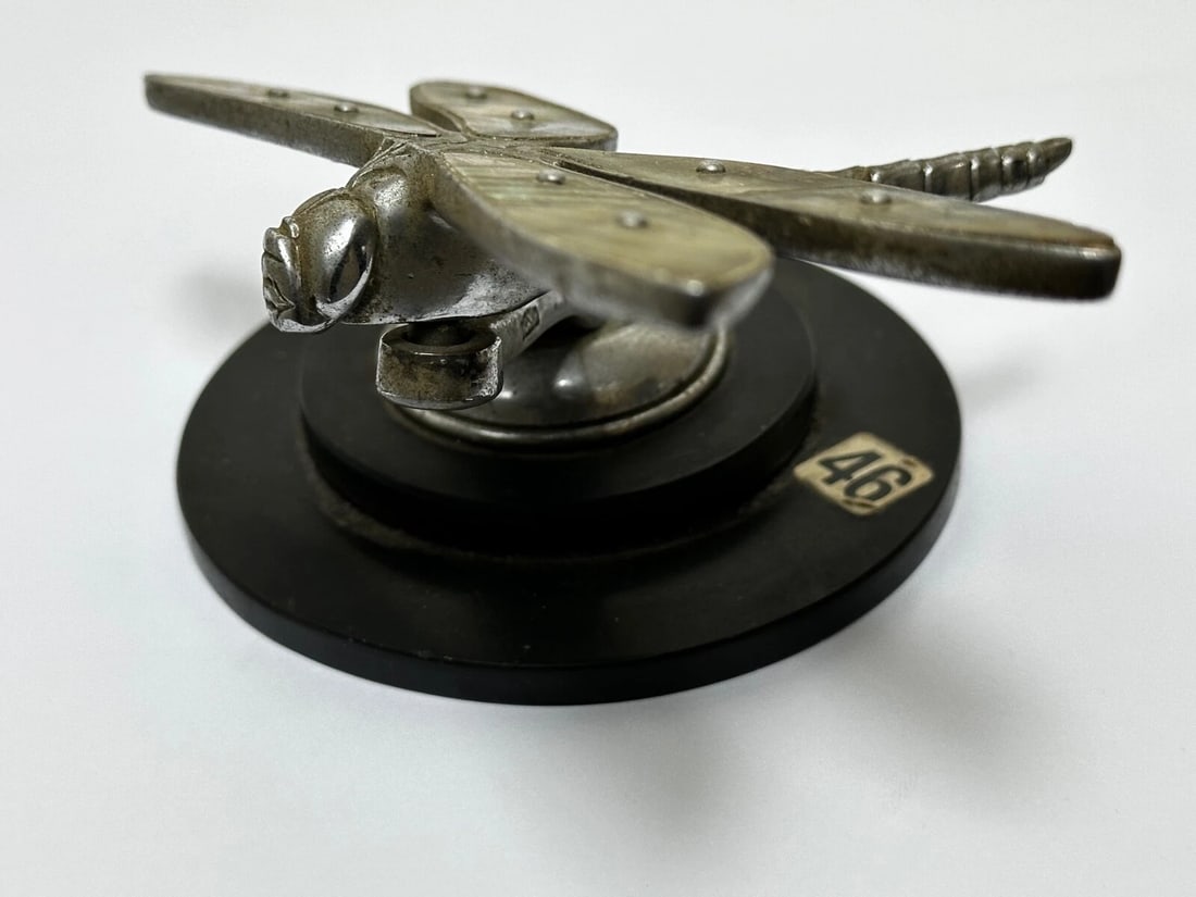 British Small Rare Art Deco Desmo Circa 1934 Dragonfly Car Mascot Sculpture - 7